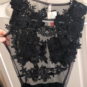 black lace embroidered bodysuit